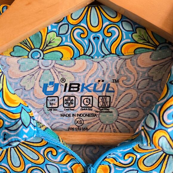 Ibkul Scarlet Zip Long Sleeve Mock Neck Long Sleeve Top Blue Combo XS UPF 50 - Picture 5 of 6